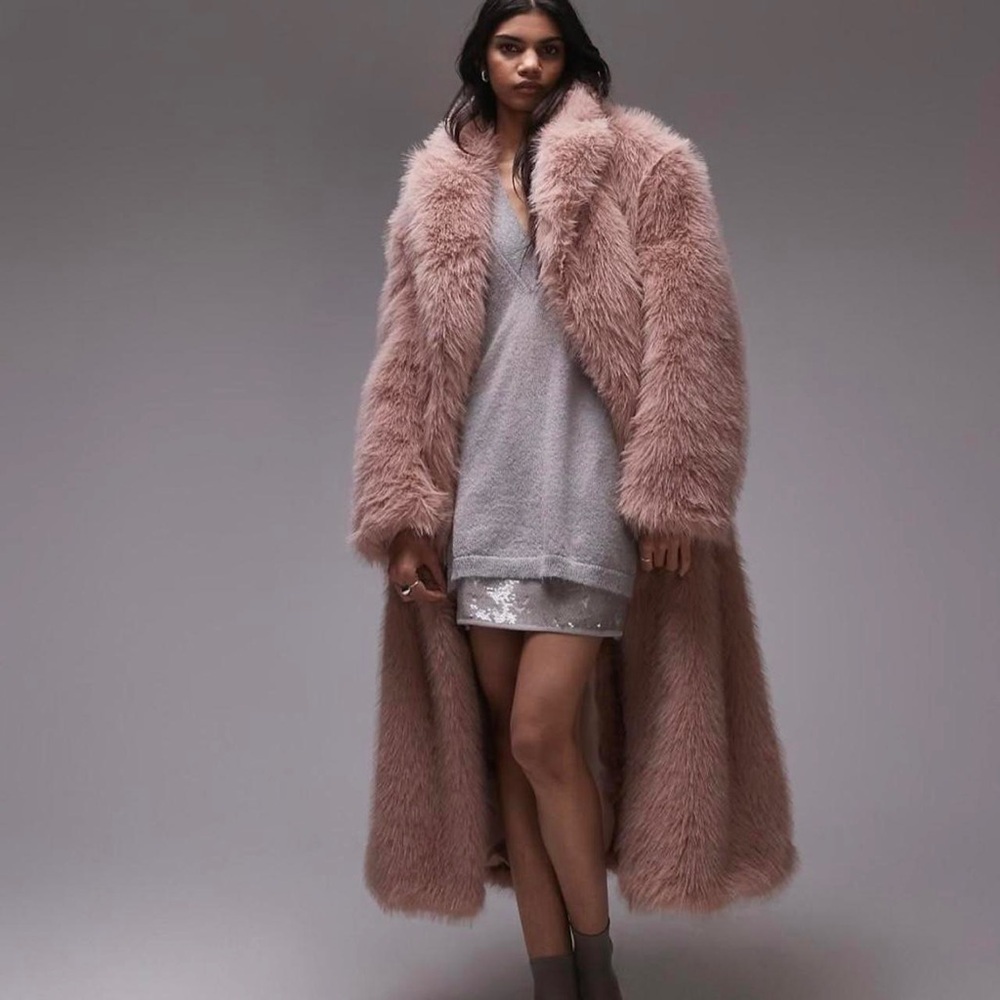 Topshop Blush Pink Faux Fur Coat